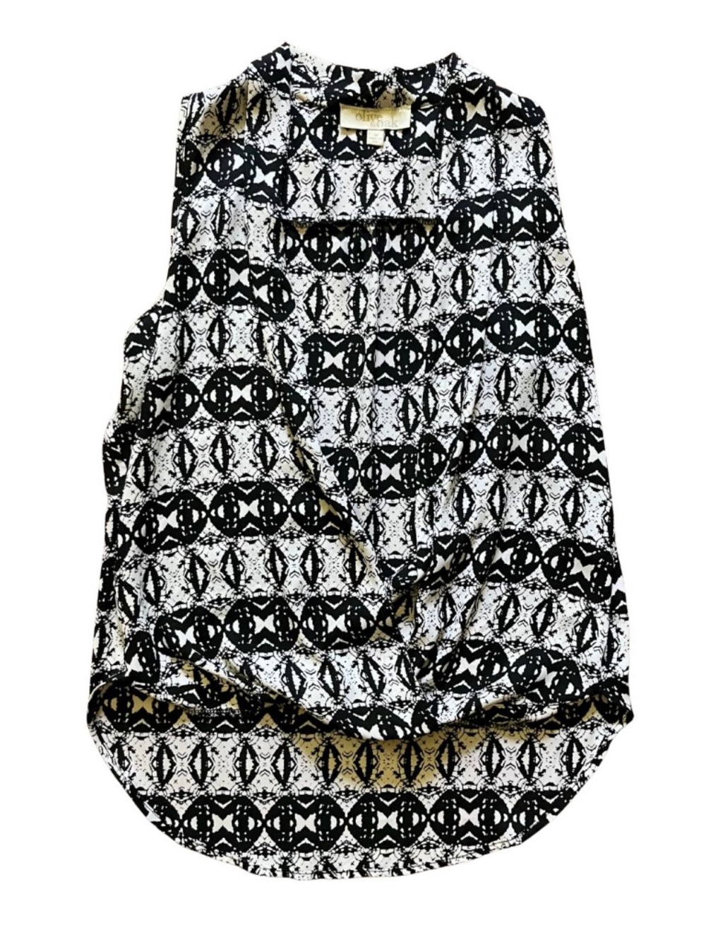 Women's Black and White Graphic Sleeveless Open Neck Blouse 90s Magic Eye Boho